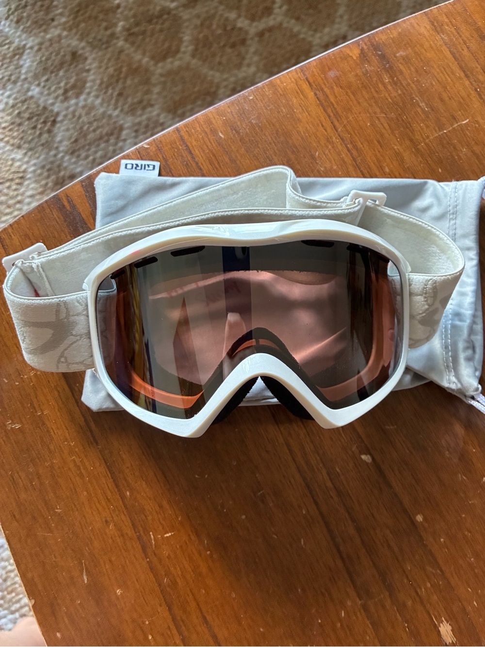 Giro White Goggles with Rose-Tinted Lens